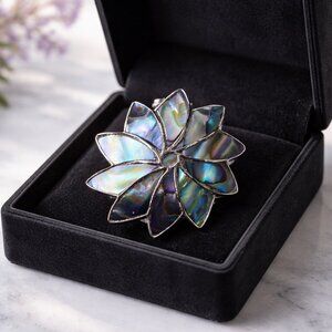 Sterling Silver Abalone Mother of Pearl Flower Petal Vintage Brooch B